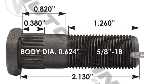 E-5610R-Serrated Wheel Stud, (product_type), (product_vendor) - Nick's Truck Parts