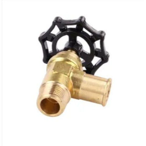 Dayton 12-20105 cooling shut-off valve with 3/4 inch to 1/2 inch reservoir drain valve, shown in a close-up image.