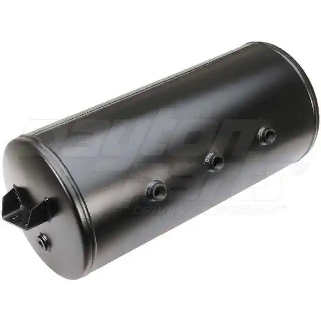 Heavy duty Dayton trailer air tank with a cylindrical metal body and fittings for vehicle air brake systems.