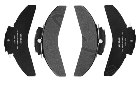 Automann severe duty air disc brake pads with metal backing and friction material for heavy-duty brake applications.