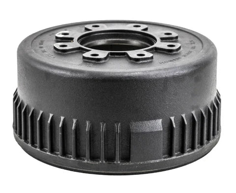 Automann 151.25001ABS brake drum with ABS tone ring for 12-15K heavy-duty trucks, showing the drum's surface and ABS sensor ring.