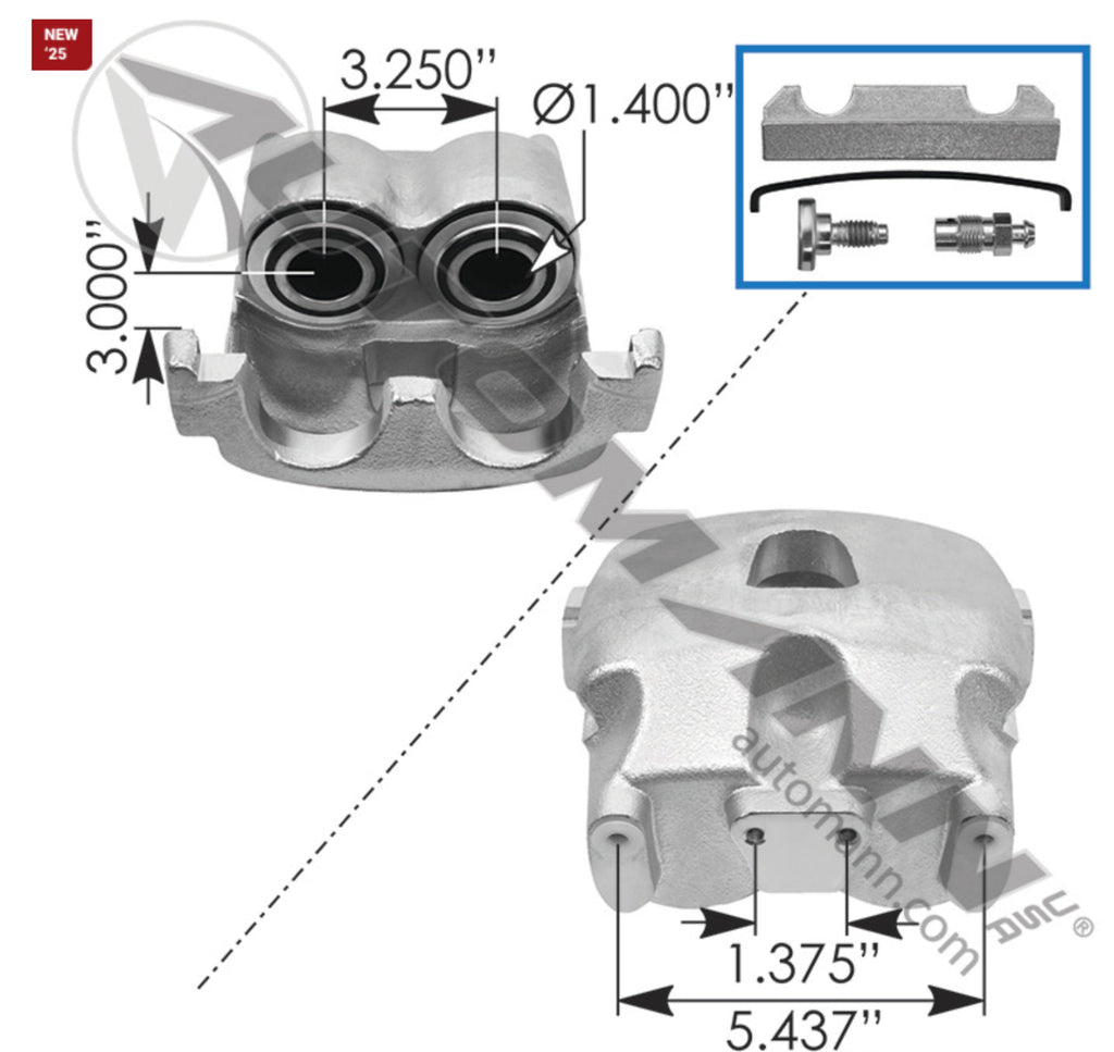 158.155314 - Disc Brake Caliper 2.600in Dia. - Nick's Truck Parts