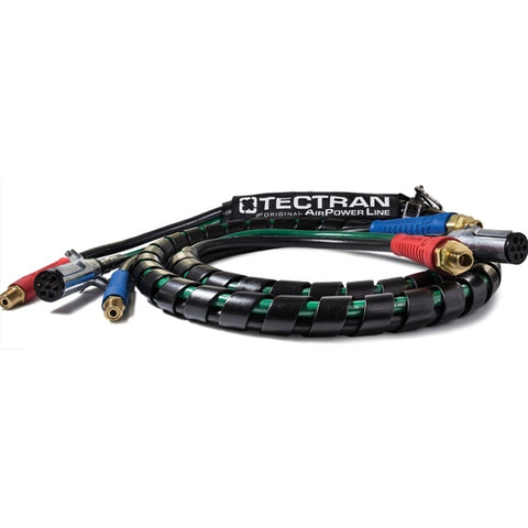 Tectran Air Power Line 8 ft. 3-in-1 flexible air hose with connectors, suitable for industrial air supply applications.