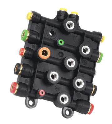 Automann 170.1010 air manifold for Freightliner trucks showing multiple connection ports on a metal component.