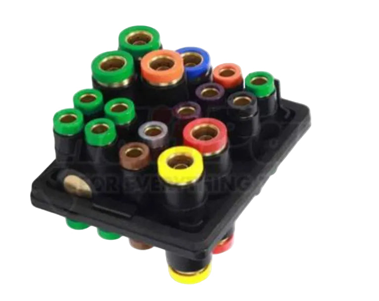 Automann 170.1023 air manifold for Peterbilt trucks, showing the high-quality metal construction and multiple air inlet ports.