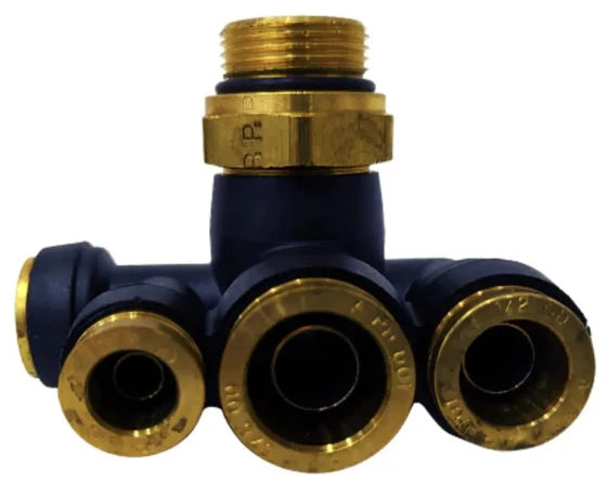 Automann 170.1026 air manifold with multiple connection ports for efficient air distribution in heavy-duty equipment.