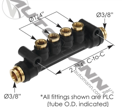 170.12C1064 - Air Manifold Inlet 3/8in Outlet 1/4in - Nick's Truck Parts