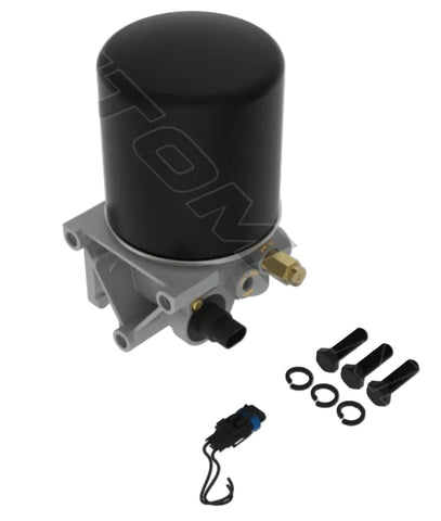 Automann Wabco SS1200P Type 12V air dryer showing the compact, cylindrical design with inlet and outlet ports for vehicle air systems.
