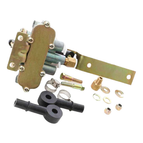 Automann H00450CA universal suspension height control valve showing metal valve and hose connections.