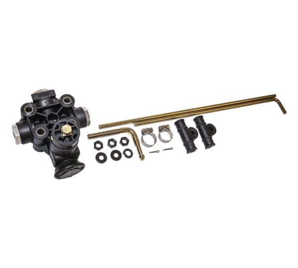 Automann KN27000 height control valve with linkage for suspension systems, shown with detailed linkage and valve components.