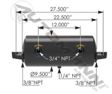 172.2001D- Air Tank 1488 Cubic in Vol 9.500in Dia - Nick's Truck Parts