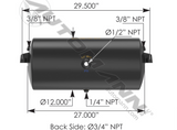 172.2002BH- Air Tank 2850 Cubic in Vol 12.000in Dia - Nick's Truck Parts