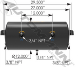 172.2002E- Air Tank 2850 Cubic in Vol 12.000in Dia - Nick's Truck Parts