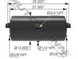 172.2002H- Air Tank 2850 Cubic in Vol 12.000in Dia - Nick's Truck Parts