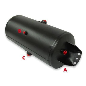 Automann air tank with 1488 cubic inch volume and 9.5-inch diameter, metal construction, shown from side view.