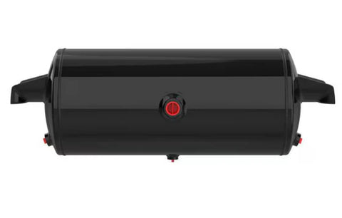 Automann air tank with 1488 cu in volume and 9.5-inch diameter, showcasing the metal cylinder and fittings.