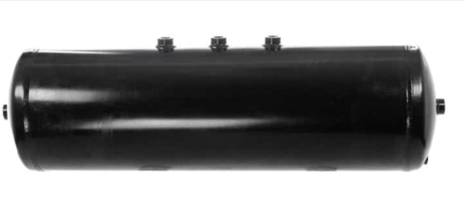 Automann 172.2347 air tank for Peterbilt trucks, cylindrical metal component mounted on vehicle chassis.