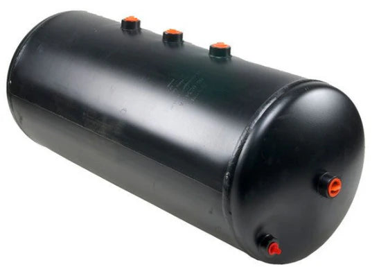 Automann 172.2348 air tank for Peterbilt trucks, showing the cylindrical metal air tank with mounting brackets.