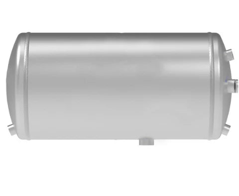 Automann 172.3183 air tank for Volvo trucks, cylindrical metal air tank with mounting brackets and valves for vehicle air system.