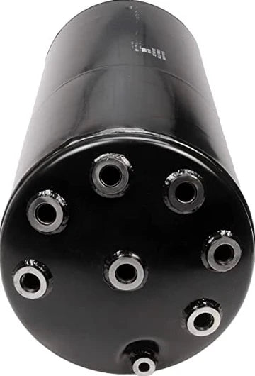 Automann 172.5979 air tank, durable metal cylinder for compressed air storage, shown in black with fittings.