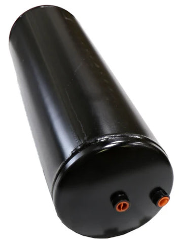 Automann air tank for Freightliner trucks, durable metal construction, mounted on truck chassis for air brake systems.