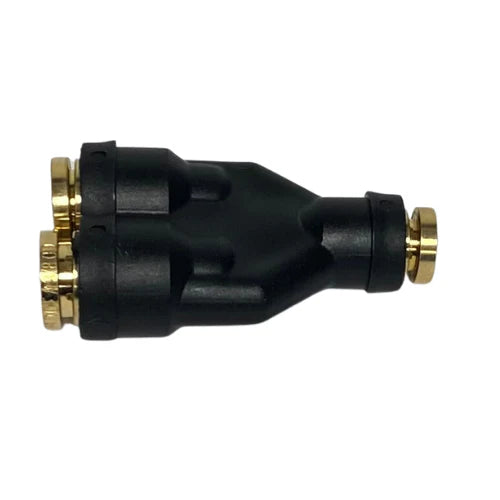 Automann brake valve 177.1163664 with 3/8, 3/8, and 1/4 inch Y union fittings, shown in the image.