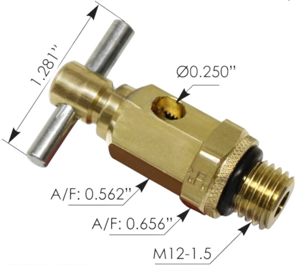 Automann drain valve with M12x1.5 needle seat, compact industrial component for fluid control.