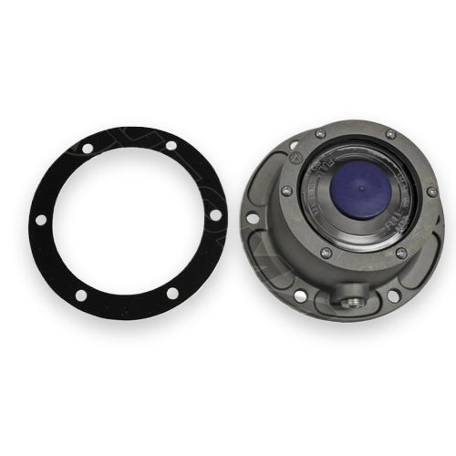Automann Fleet Standard Hub Cap, black metal wheel cover with silver accents, designed for commercial vehicle wheels.