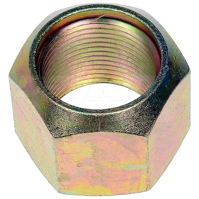 Automann E-5576L-Disc Wheel Nut for heavy-duty wheel end applications, shown on a vehicle wheel in the image.