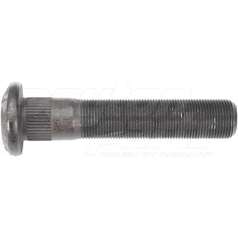 Automann E-10216 metric serrated stud for wheel end applications, shown in close-up with serrated surface detail.