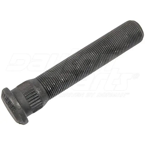 Automann E-10676-Metric Serrated Stud for wheel end, shown in black metal with serrated threading for secure fastening.