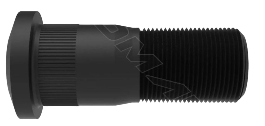 Automann E-10227L serrated wheel stud for wheel end assembly, showing the threaded metal stud with serrated end.
