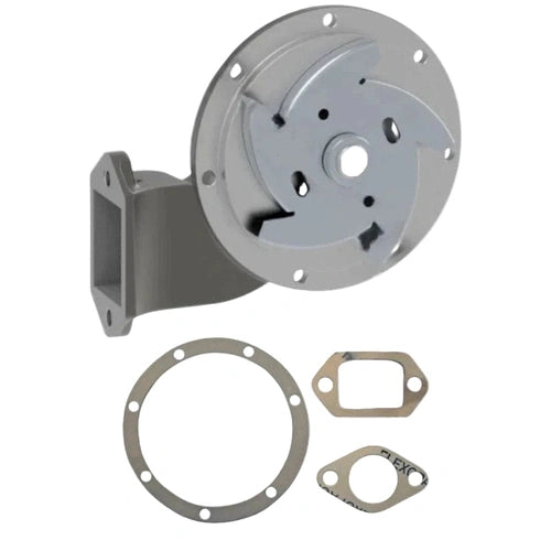 Automann 800.316GC1184 water pump without pulley, automotive replacement part, shown with metal housing and inlet connections.
