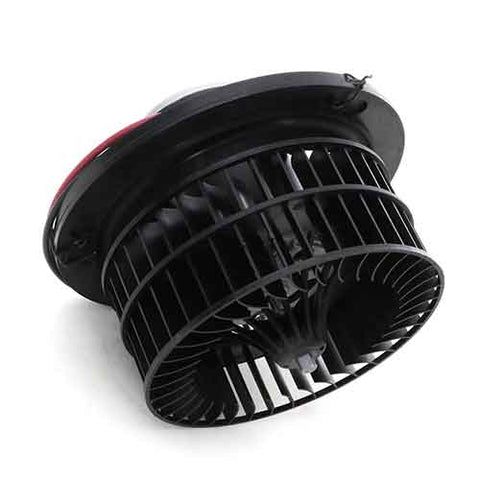 Automann 830.21208BE HVAC blower motor for Freightliner Behr trucks, showing the cylindrical component with electrical connections.
