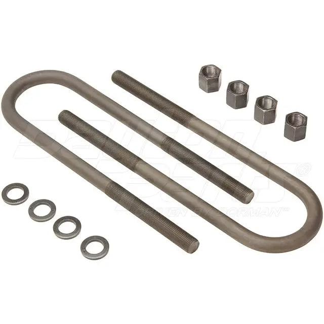 Round U-bolt kit by Dayton, durable hardware for secure fastening, showing metal U-shaped bolts with nuts and washers.