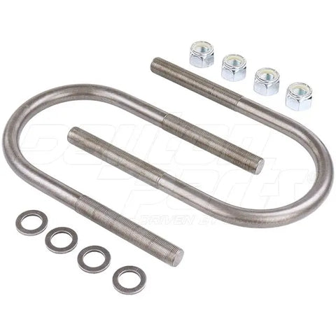 Round U-bolt kit in hardware from Dayton, featuring metal U-shaped bolts with threaded ends for secure fastening.