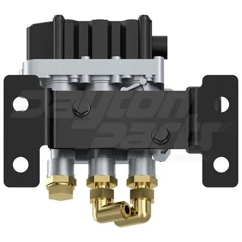 Dayton air brake air tank pressure control valve bracket, mounted on vehicle component, showing sturdy metal construction and mounting details.