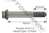 537.101210- Brake Rotor Bolt 14mm-1.5 X 90mm