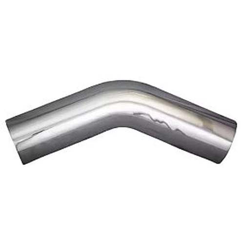Chrome exhaust elbow 45-degree 5-inch ID-OD by Automann, showing the shiny, curved metal pipe with smooth chrome finish.