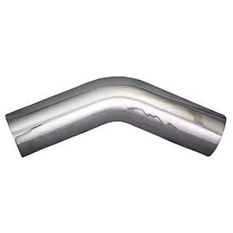 Chrome exhaust elbow 45-degree 5-inch ID-OD by Automann, showing the shiny, curved metal pipe with smooth chrome finish.