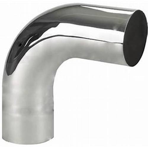 Chrome exhaust elbow 90-degree 5-inch OD from Automann, durable metal pipe fitting for vehicle exhaust systems.