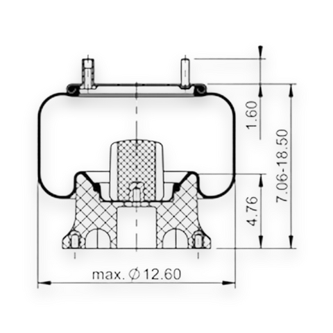 Automann Continental rolling lobe air spring 566.CT64467 with rubber bellows and metal end plates for vehicle suspension.