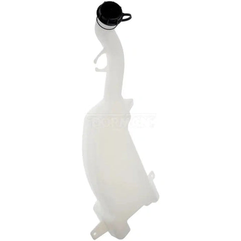 Dayton washer fluid reservoir for Freightliner trucks, shown in black plastic with mounting points and fill cap.