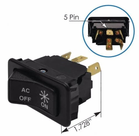 Automann rocker switch for air conditioning system on Peterbilt trucks, part number 577.75608, with black plastic toggle and mounting terminals.
