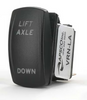 Automann VRN Rocker Lift Axle switch 577.VRNLAAP APSCO, showing black rocker switch with labels and mounting details