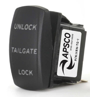 Automann VRN Rocker Tailgate Latch APSCO rocker switch, black plastic with metal mounting, for vehicle tailgate security.