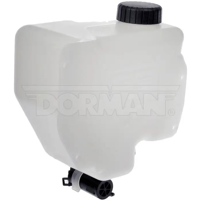 Dayton washer fluid reservoir for Peterbilt trucks, showing a clear plastic reservoir with mounting brackets and fill cap.