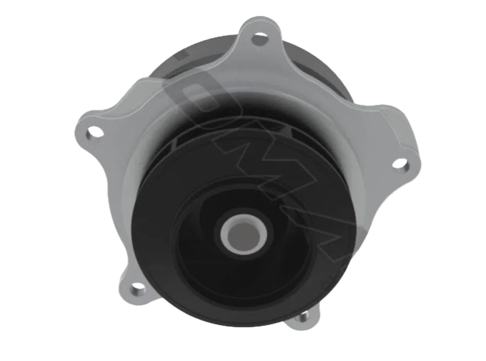 Automann water pump for Paccar MX13 engine, showing the metal pump with mounting flange and pulley for vehicle cooling system.