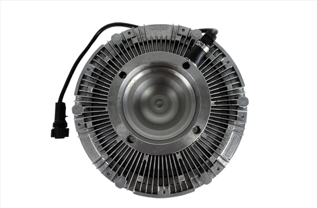 Automann electric fan clutch for Mack-Volvo trucks, durable automotive part with detailed metal components and mounting points.