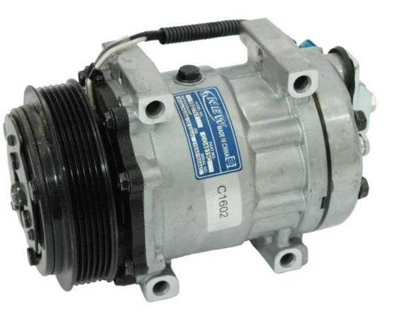 Automann 830.31017 air conditioning compressor 7H15 type, industrial air compressor with metal components and fittings.